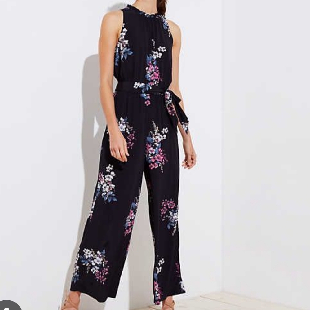 Loft Black Floral wide Leg Jumpsuit